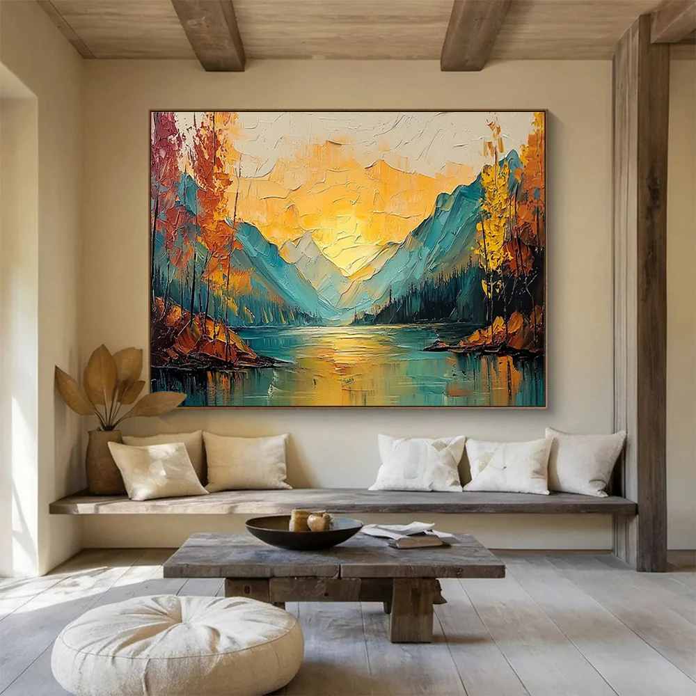 Mountain Hand-painted Landscape Evening Canvas Artwork VAX3X